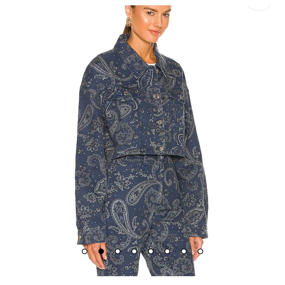 WEWOREWHAT Cropped Jean Jacket, Rigid Denim Paisley Print, Sz. M-L /NWT - Picture 4 of 17